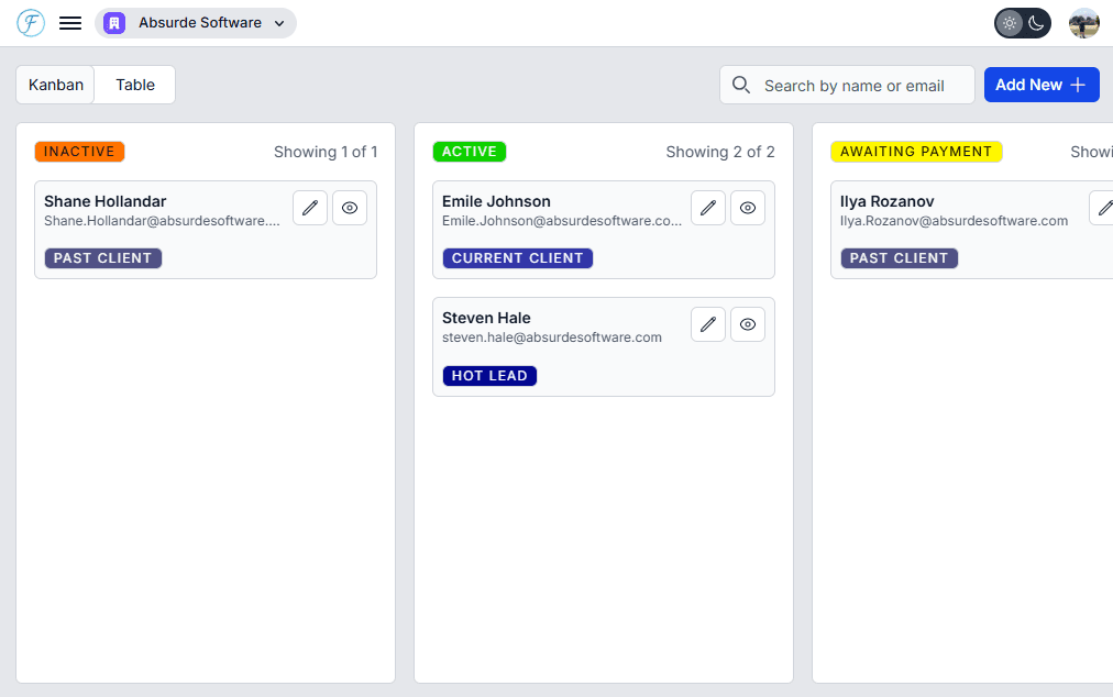 Contact kanban board